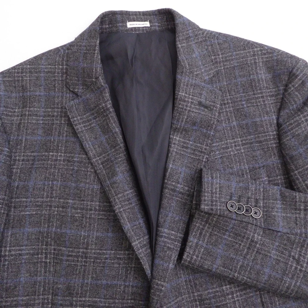 Joseph Abboud Mens Blazer Gray Blue Plaid Wool Blend Heritage 44 Regular